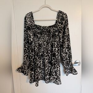 Leopard Print Smocked Women's Top